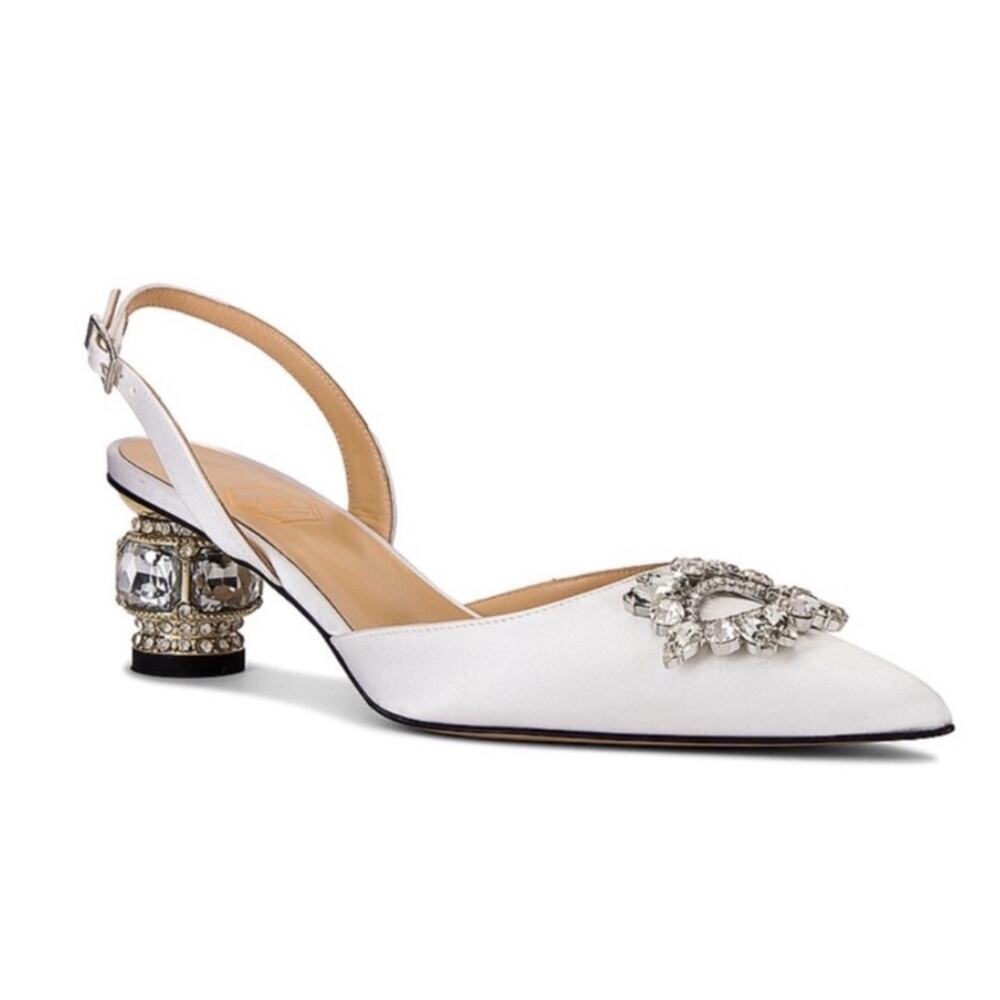 Nalebe Aurum Crystal Embellished White Slingback Heel Size 10